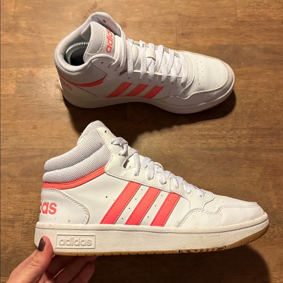 adidas Shoes - Adidas Women’s Hoops 3.0 Mid Cut Classic White Pink Gum Basketball Shoes Sz 7.5